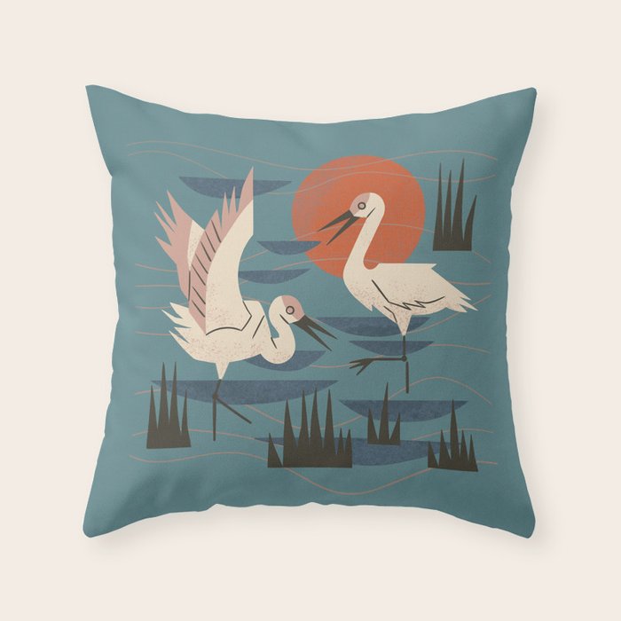 Cranes Wading At Sunset Throw Pillow Gallery Image 6