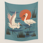 Cranes Wading At Sunset Wall Tapestry Gallery Image 4