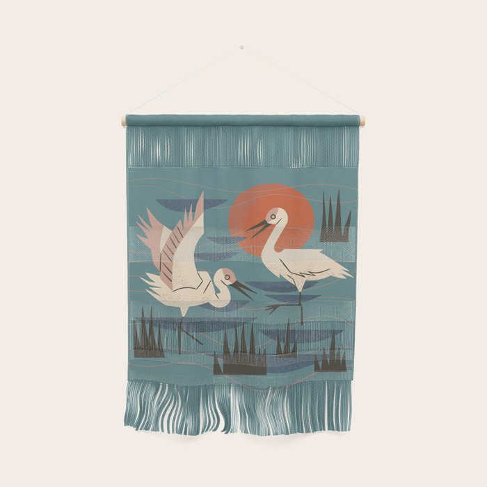 Cranes Wading At Sunset Wall Hanging Gallery Image 1