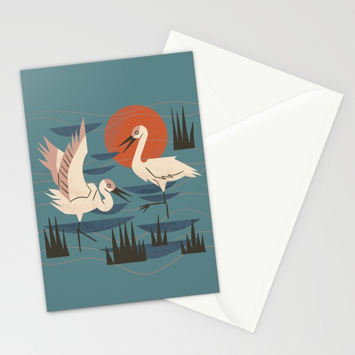 Cranes Wading At Sunset Stationery Card Gallery Image 2