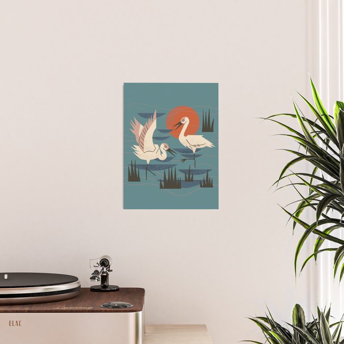 Cranes Wading At Sunset Poster Gallery Image 2