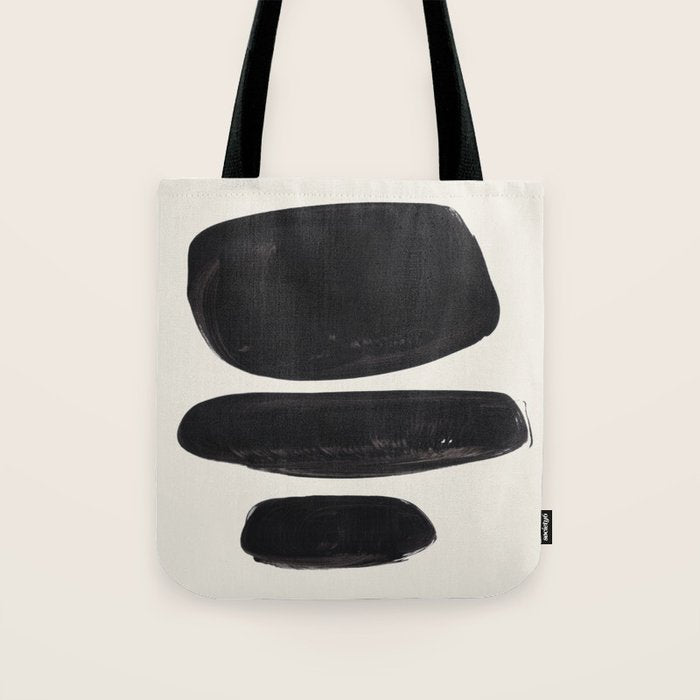 Mid Century Modern Minimalist Abstract Art Brush Strokes Black & White Ink Art Tribal Pebbles Tote Bag Gallery Image 1