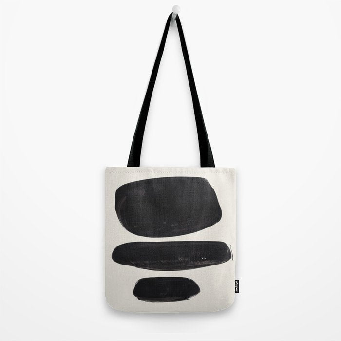 Mid Century Modern Minimalist Abstract Art Brush Strokes Black & White Ink Art Tribal Pebbles Tote Bag Gallery Image 2
