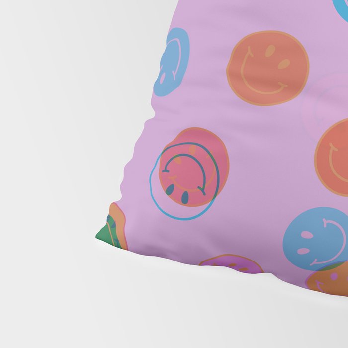 Smiley Face Stamp Print in Purple Pillow Sham Gallery Image 4