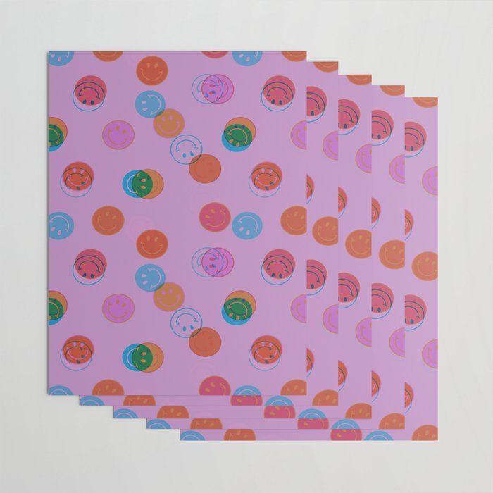 Smiley Face Stamp Print in Purple Wrapping Paper Gallery Image 3