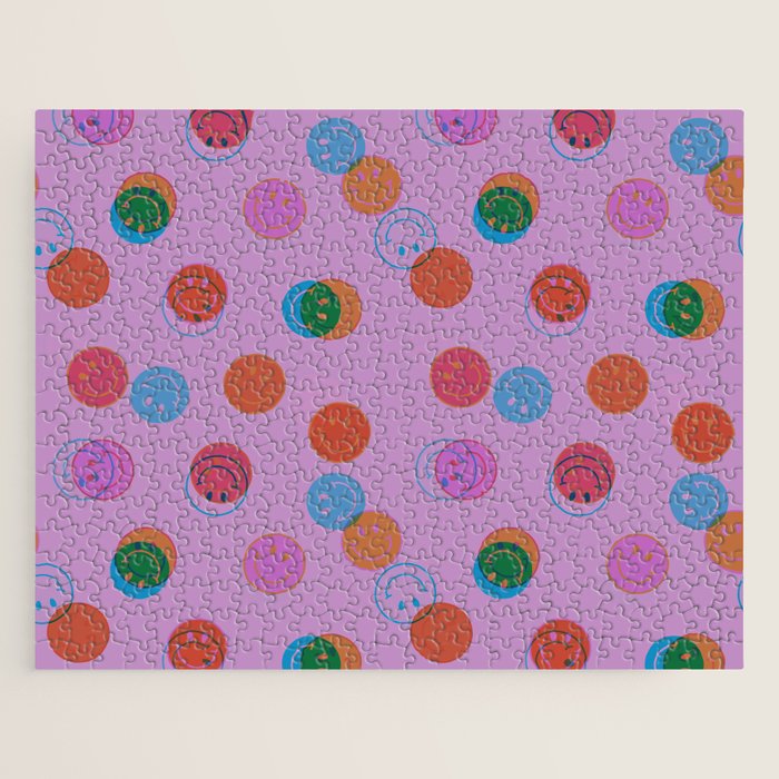 Smiley Face Stamp Print in Purple Jigsaw Puzzle Gallery Image 1