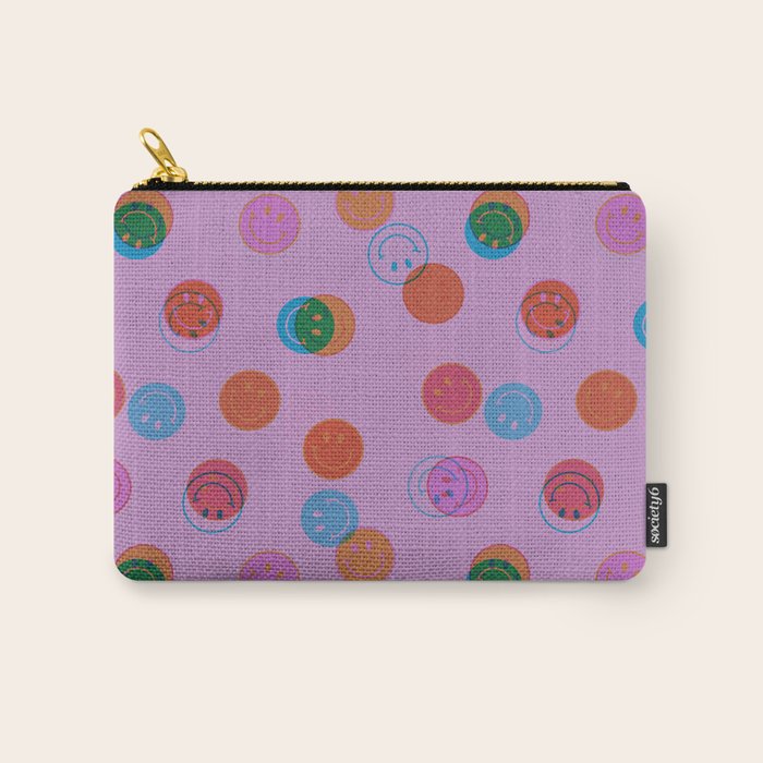 Smiley Face Stamp Print in Purple Carry All Pouch Gallery Image 1