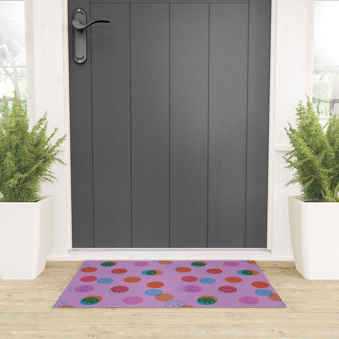 Smiley Face Stamp Print in Purple Welcome Mat Gallery Image 3