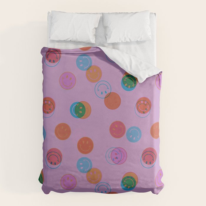 Smiley Face Stamp Print in Purple Duvet Cover Gallery Image 6