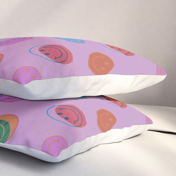 Smiley Face Stamp Print in Purple Pillow Sham Gallery Image 3