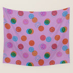 Smiley Face Stamp Print in Purple Wall Tapestry Gallery Image 4