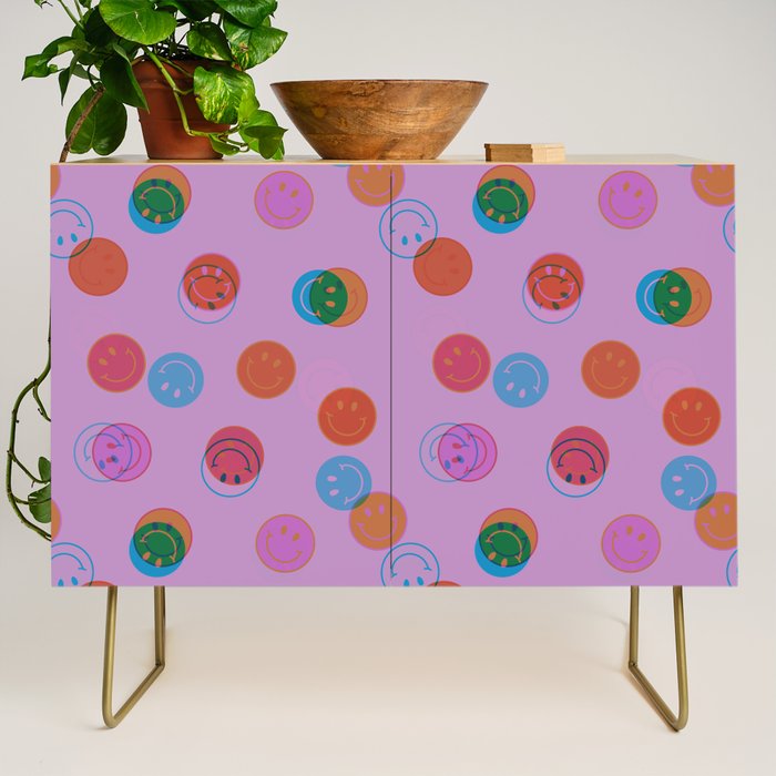 Smiley Face Stamp Print in Purple Credenza Gallery Image 1