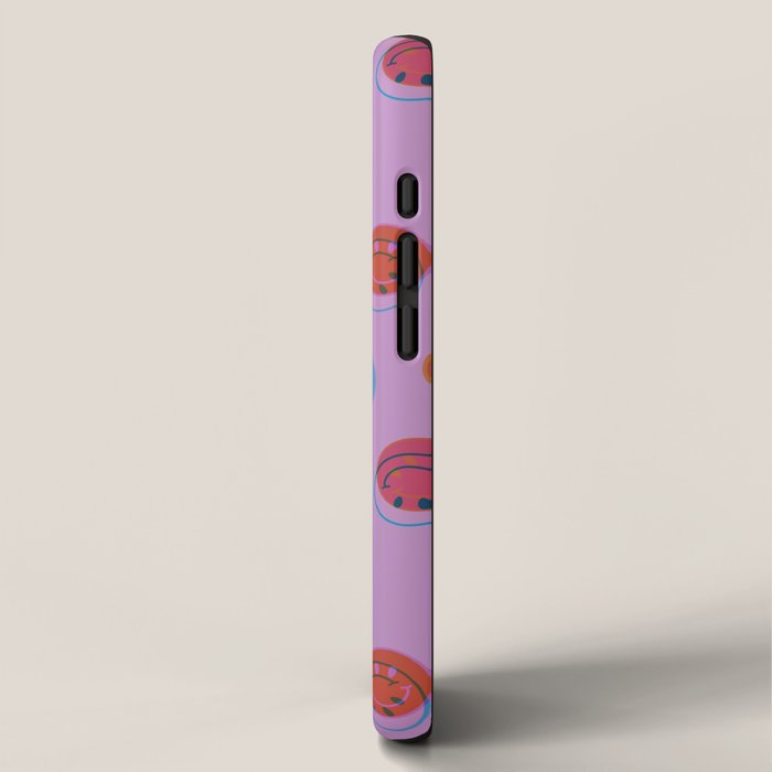 Smiley Face Stamp Print in Purple iPhone Case Gallery Image 2