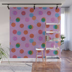 Smiley Face Stamp Print in Purple Wall Mural Gallery Image 1