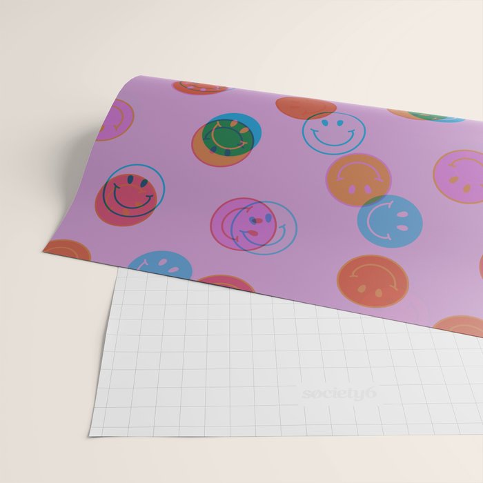 Smiley Face Stamp Print in Purple Wrapping Paper Gallery Image 2