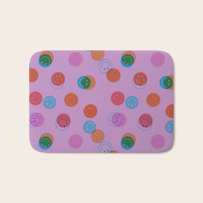 Smiley Face Stamp Print in Purple Bath Mat Gallery Image 1
