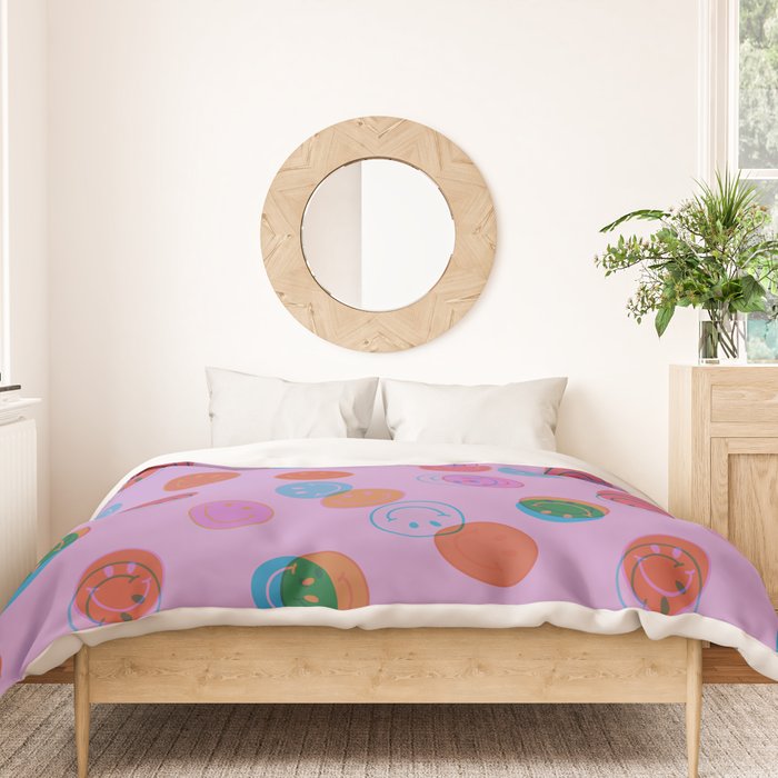 Smiley Face Stamp Print in Purple Duvet Cover Gallery Image 3