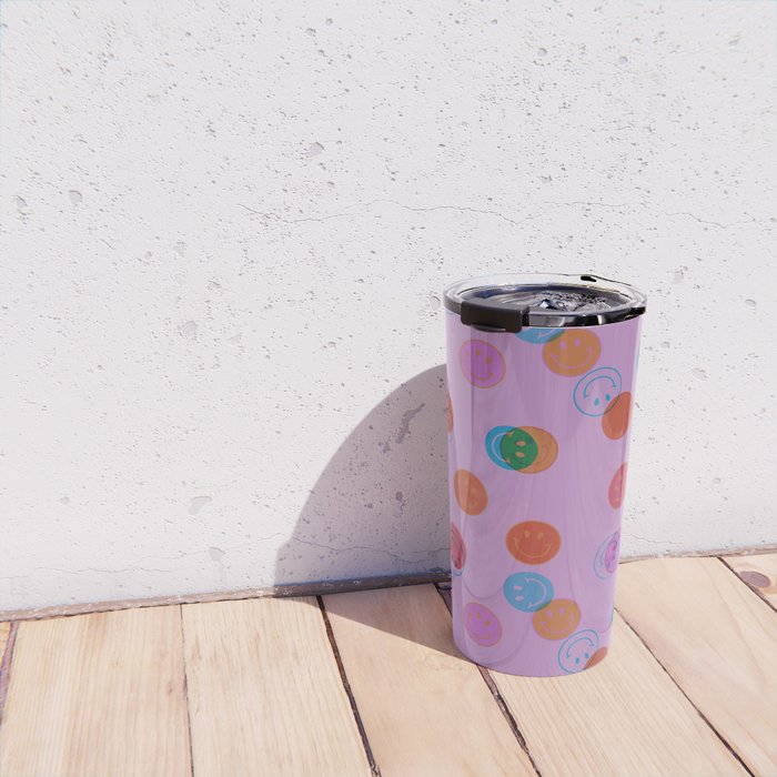 Smiley Face Stamp Print in Purple Travel Mug Gallery Image 4
