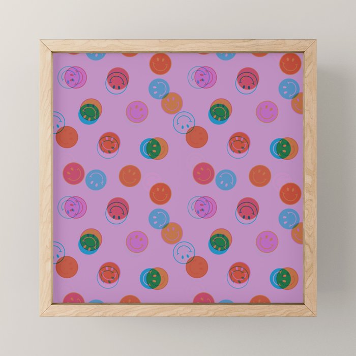 Smiley Face Stamp Print in Purple Mini Art Print Gallery Image 1