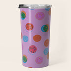 Smiley Face Stamp Print in Purple Travel Mug Gallery Image 3