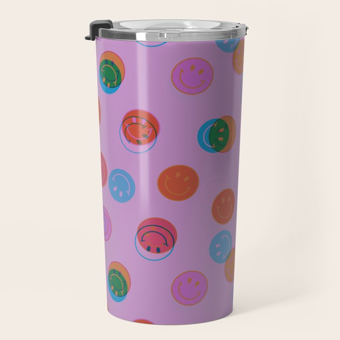 Smiley Face Stamp Print in Purple Travel Mug Gallery Image 3