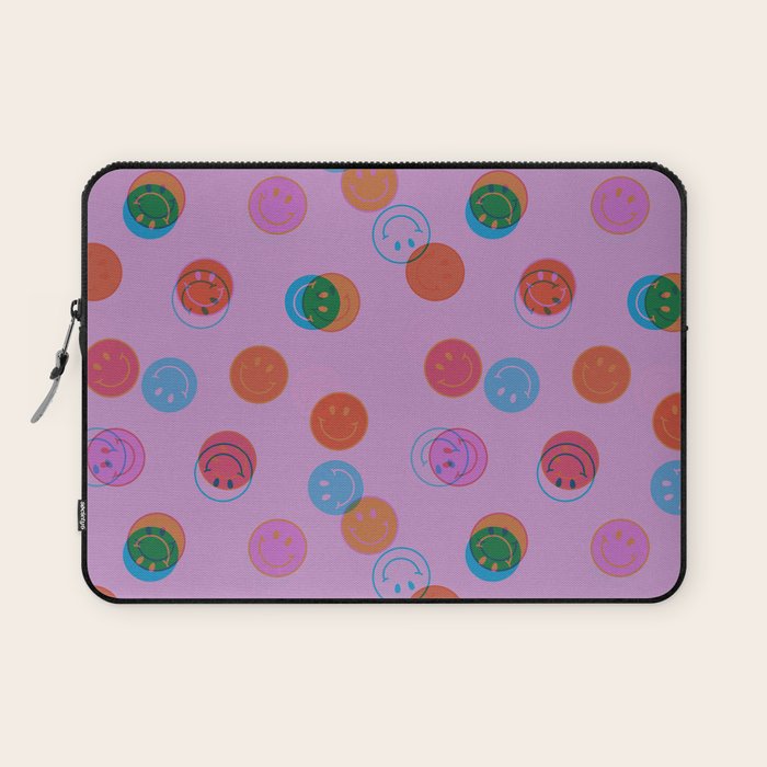 Smiley Face Stamp Print in Purple Laptop Sleeve Gallery Image 1