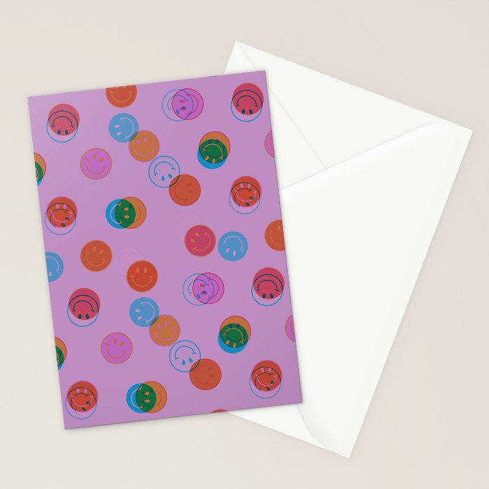 Smiley Face Stamp Print in Purple Stationery Card Gallery Image 2