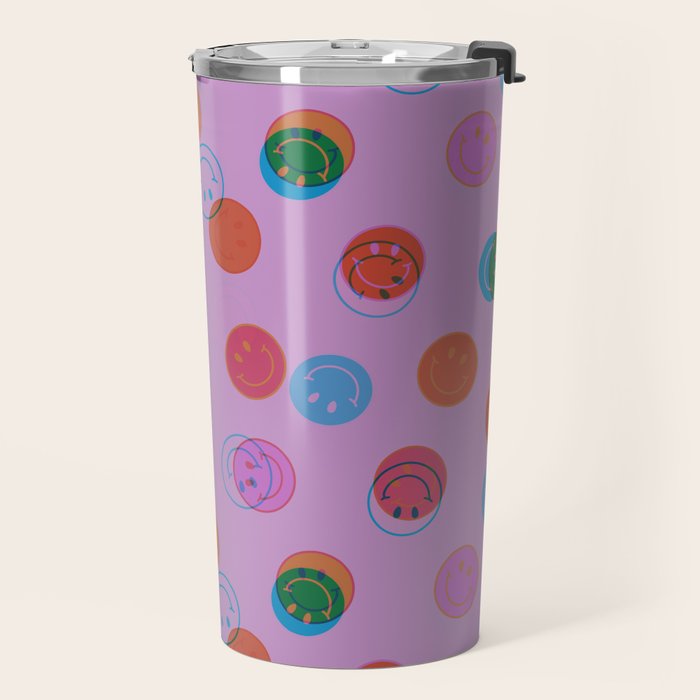 Smiley Face Stamp Print in Purple Travel Mug Gallery Image 2