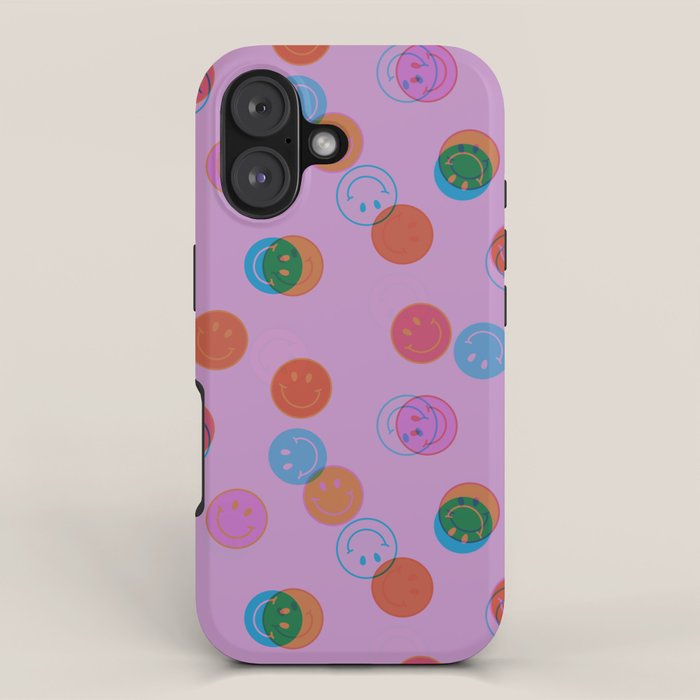Smiley Face Stamp Print in Purple iPhone Case Gallery Image 1