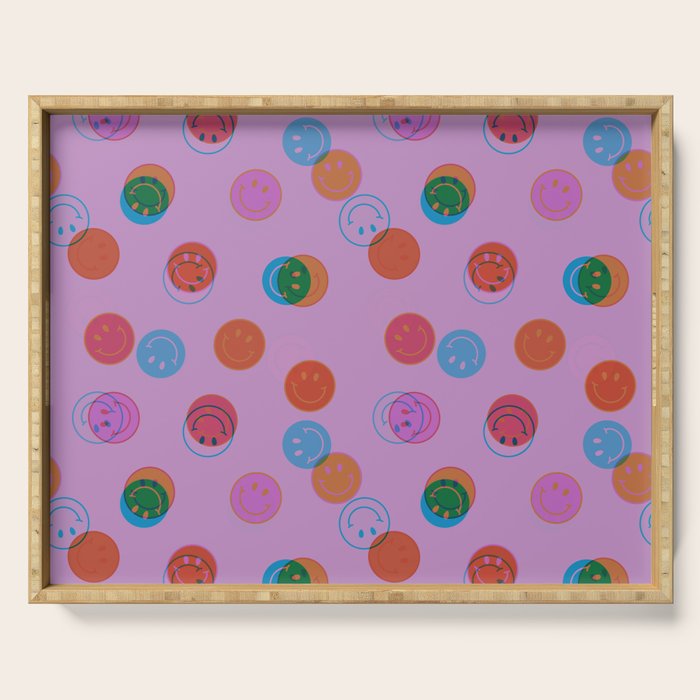 Smiley Face Stamp Print in Purple Serving Tray Gallery Image 1
