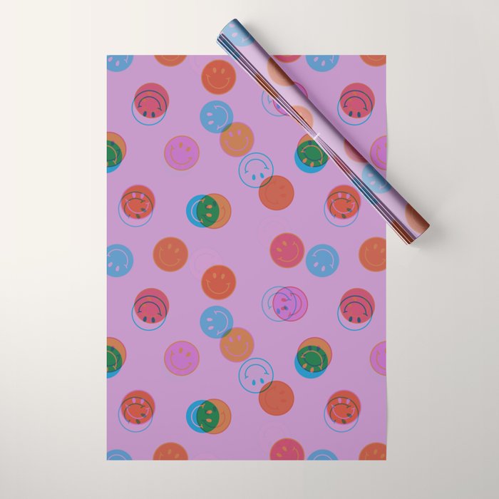 Smiley Face Stamp Print in Purple Wrapping Paper Gallery Image 1