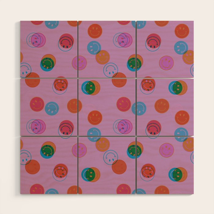 Smiley Face Stamp Print in Purple Wood Wall Art Gallery Image 1