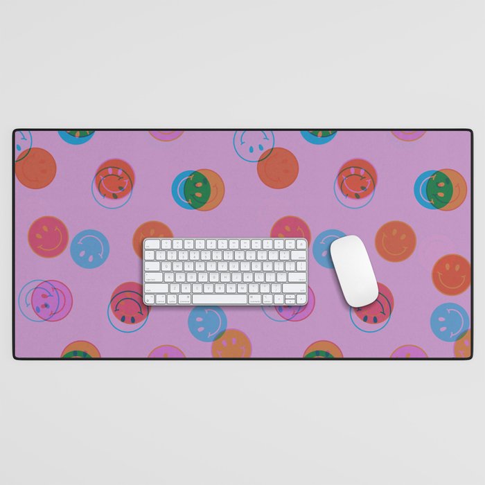 Smiley Face Stamp Print in Purple Desk Mat Gallery Image 1