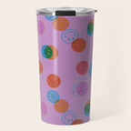 Smiley Face Stamp Print in Purple Travel Mug Gallery Image 1