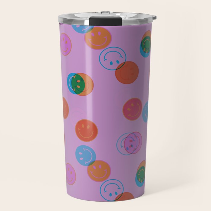 Smiley Face Stamp Print in Purple Travel Mug Gallery Image 1