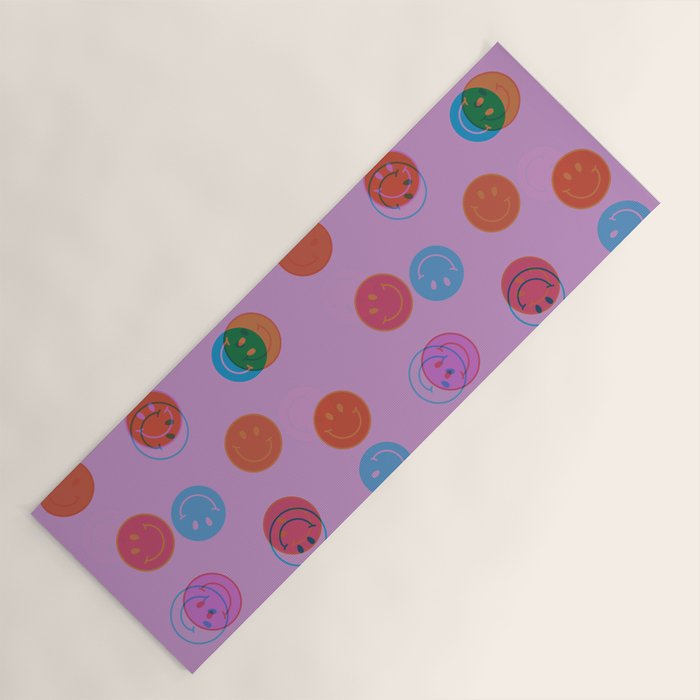 Smiley Face Stamp Print in Purple Yoga Mat Gallery Image 1