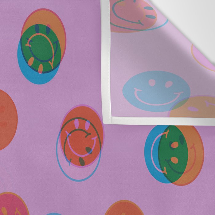 Smiley Face Stamp Print in Purple Wall Tapestry Gallery Image 3