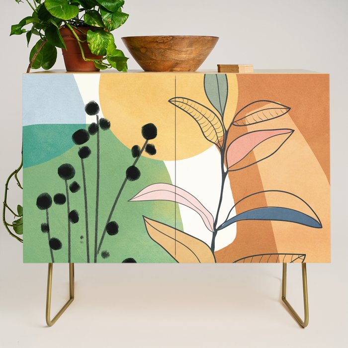 Modern abstract leaves line art 12 Credenza Gallery Image 1