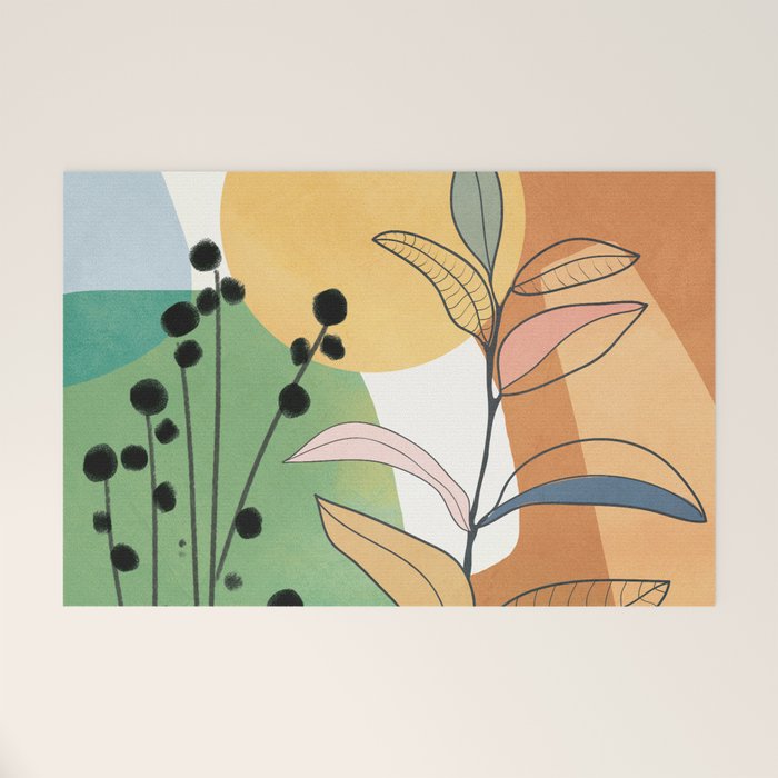 Modern abstract leaves line art 12 Welcome Mat Gallery Image 1