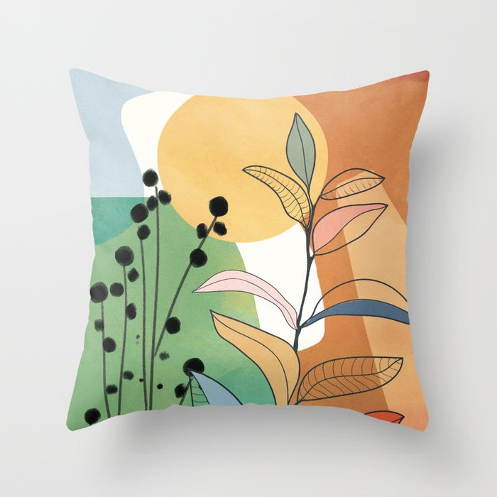 Modern abstract leaves line art 12 Throw Pillow Gallery Image 6