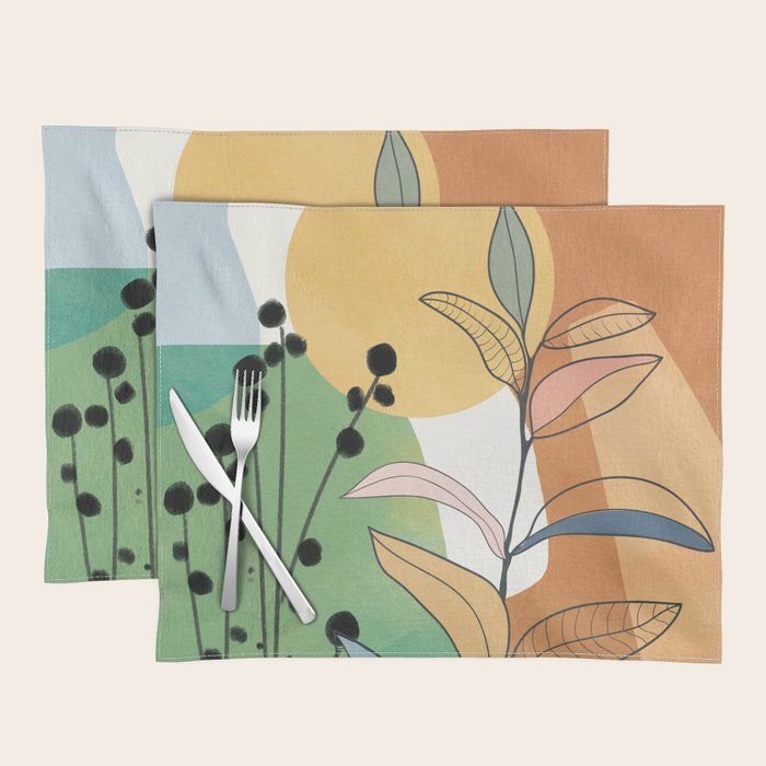 Modern abstract leaves line art 12 Placemat Gallery Image 1