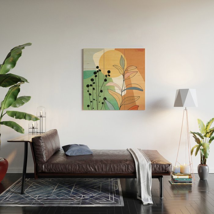Modern abstract leaves line art 12 Wood Wall Art Gallery Image 2