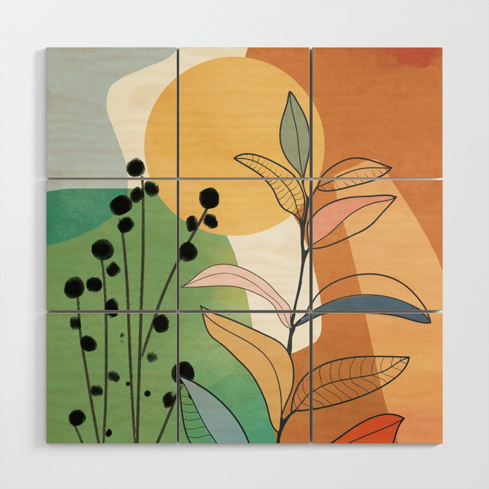 Modern abstract leaves line art 12 Wood Wall Art Gallery Image 1