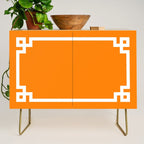 Orange and White Greek Key Square Border Credenza Gallery Image 1