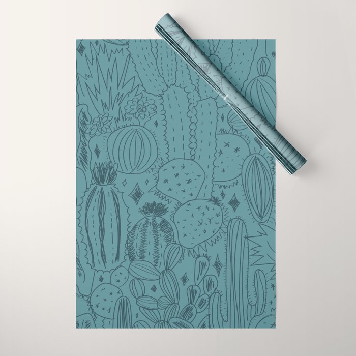 Cactus Scene in Blue Wrapping Paper Gallery Image 1