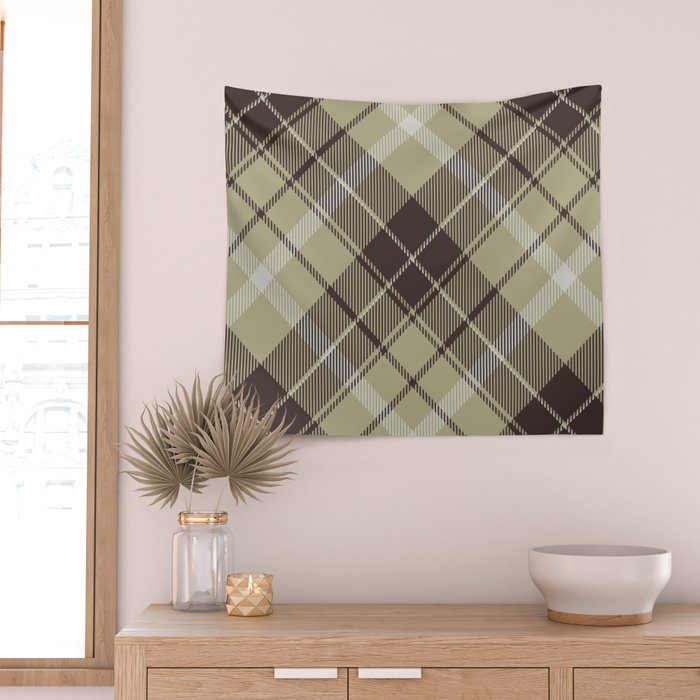 Modern Neutral Plaid Design Wall Tapestry Gallery Image 2