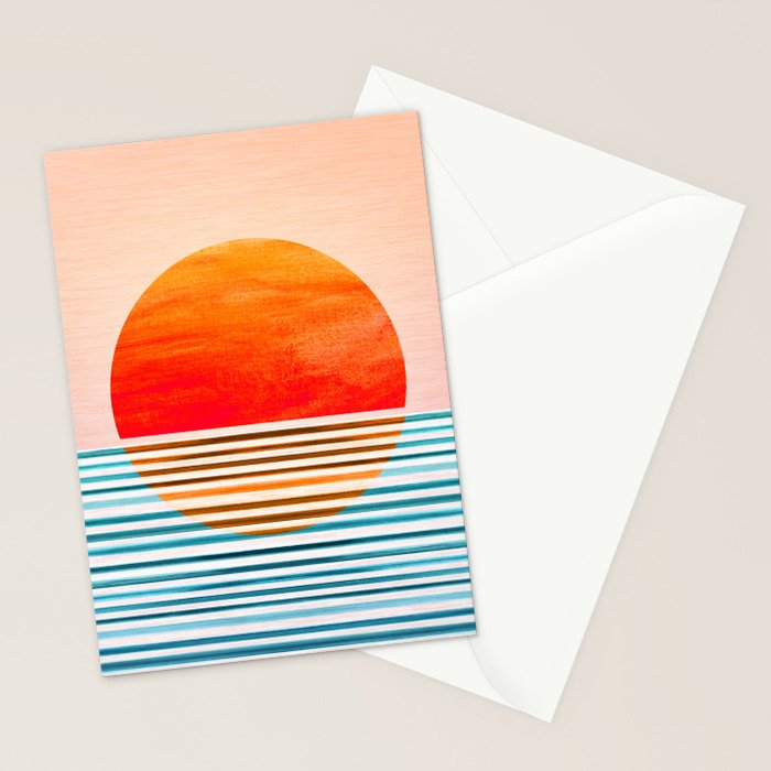 Minimalist Sunset 2 in Orange and Blue Stationery Card Gallery Image 2