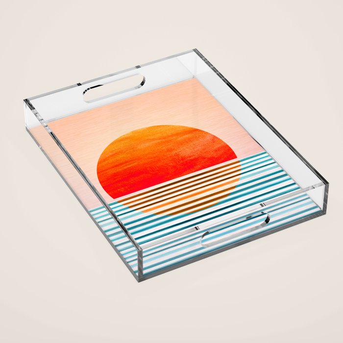Minimalist Sunset 2 in Orange and Blue Acrylic Tray Gallery Image 1