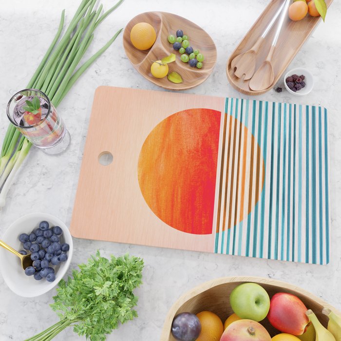 Minimalist Sunset 2 in Orange and Blue Cutting Board Gallery Image 2