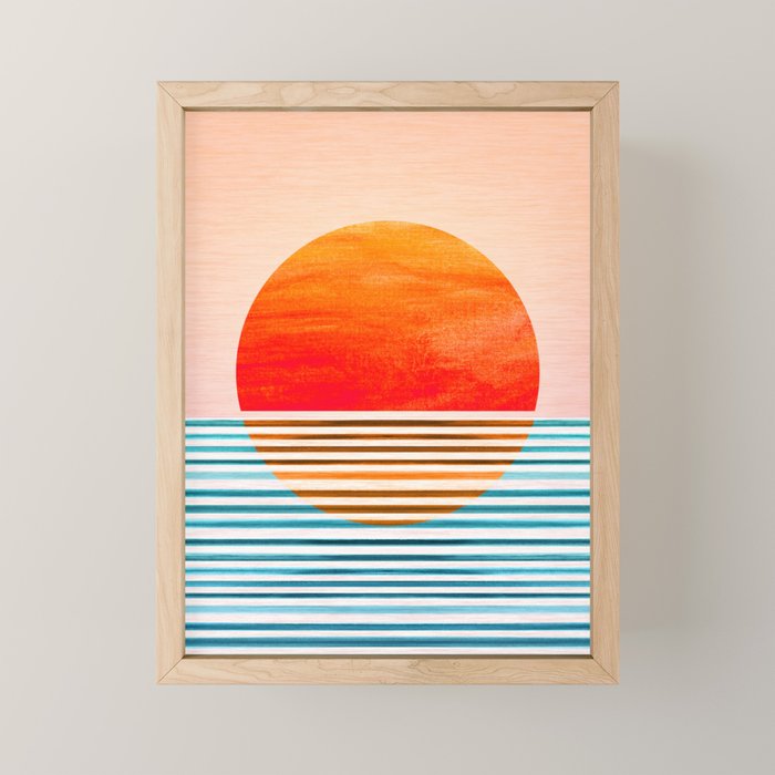 Minimalist Sunset 2 in Orange and Blue Mini Art Print Gallery Image 1